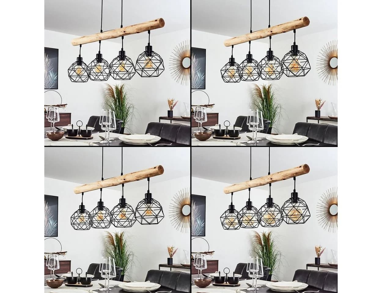 hofstein Pendelleuchte »Torano« längliche Hängelampe aus Metall/Holz in Schwarz/Braun, 4xE27, Höhe max. 119cm