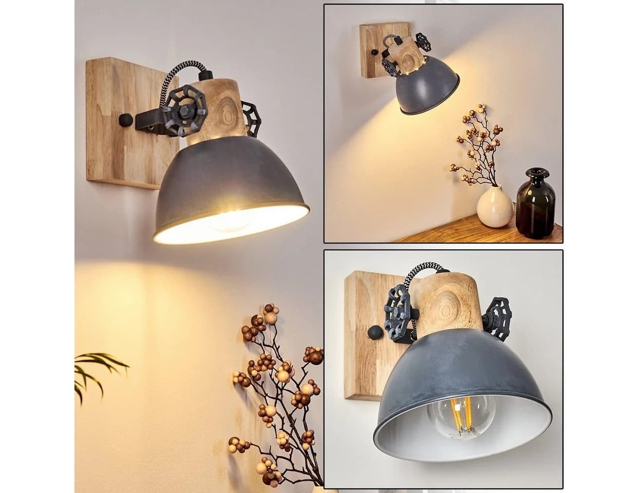 hofstein Wandleuchte Cotes verstellbar Wandlampe Metall/Holz Retro