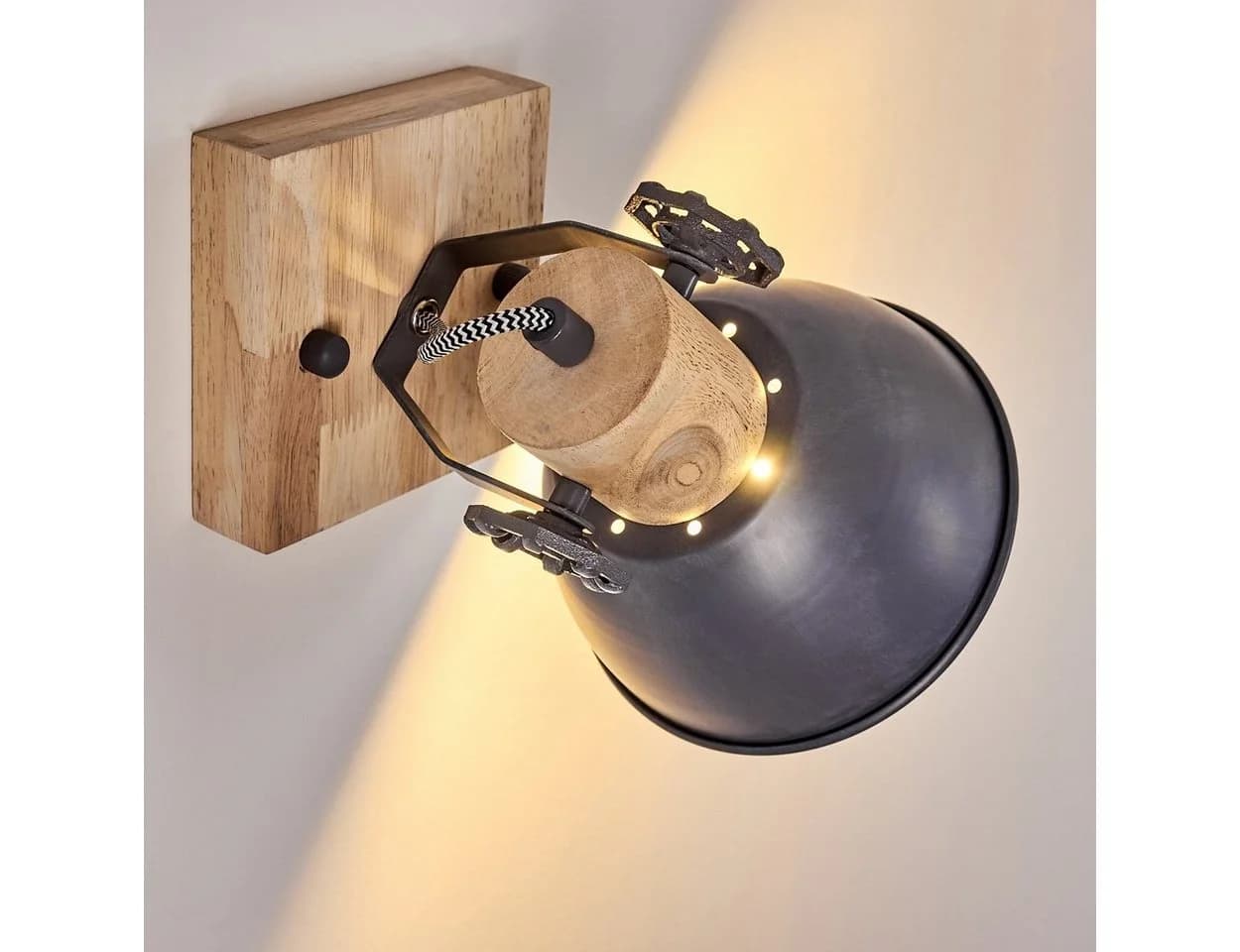hofstein Wandleuchte Cotes verstellbar Wandlampe Metall/Holz Retro - Bild 5