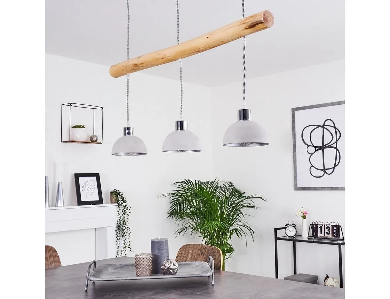 hofstein Pendelleuchte Oliero 3xE27 Metall Beton Grau