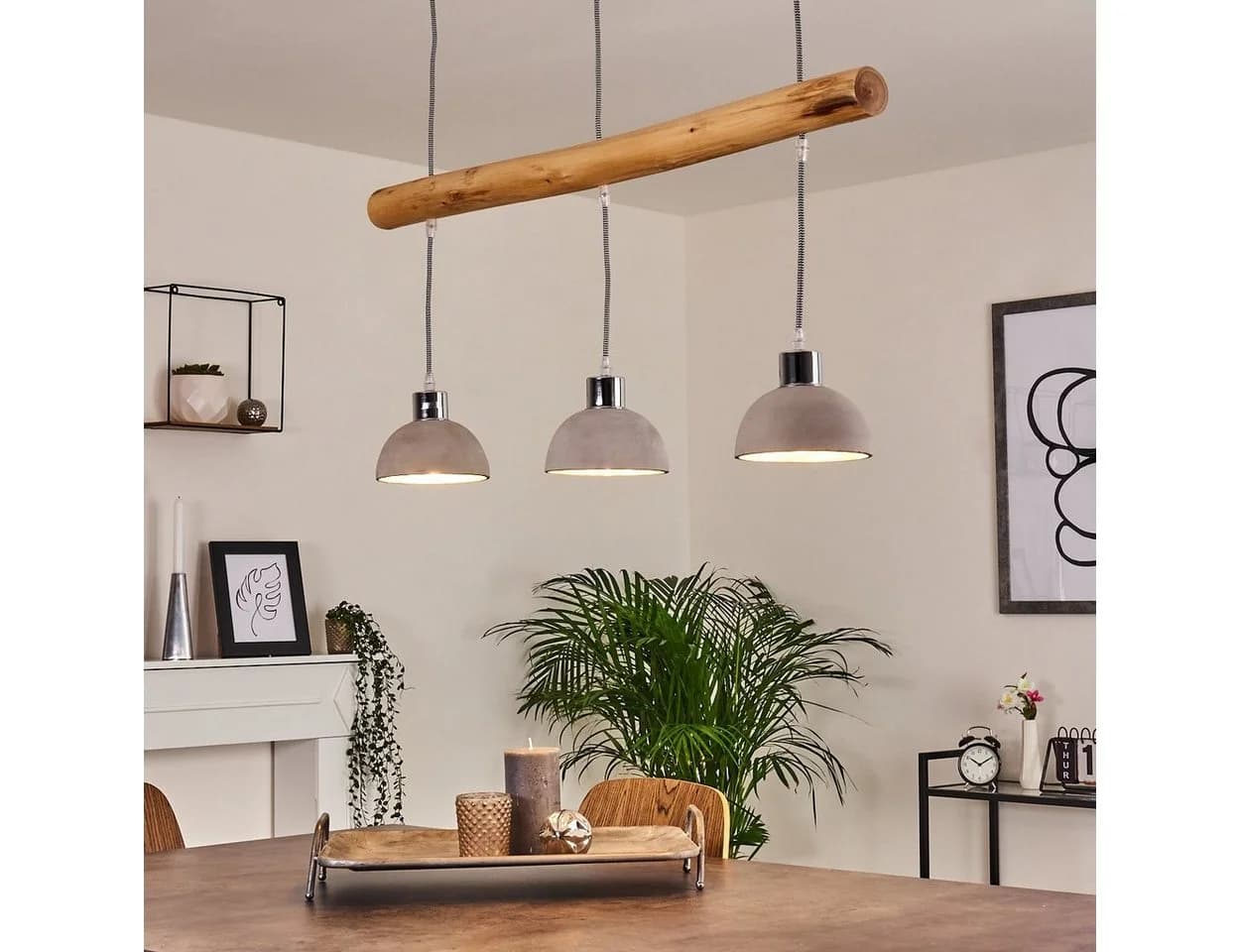 hofstein Pendelleuchte Oliero 3xE27 Metall Beton Grau - Bild 2