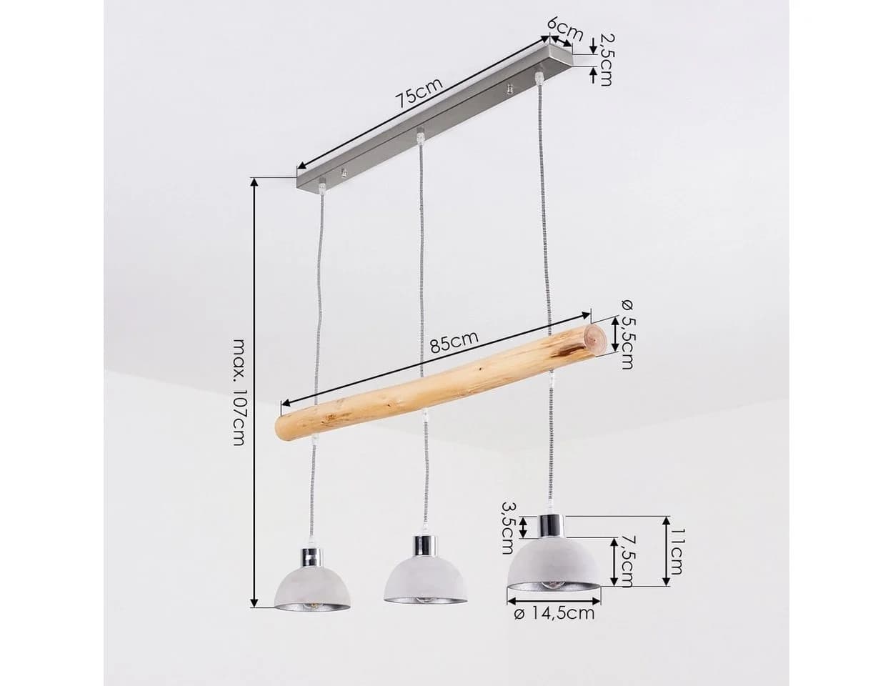 hofstein Pendelleuchte Oliero 3xE27 Metall Beton Grau - Bild 4