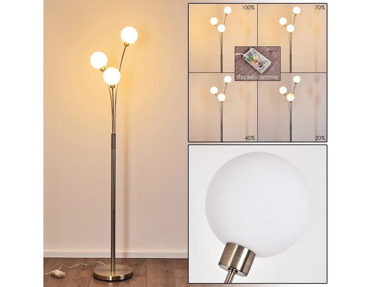 hofstein Stehlampe Lerici 3-flammig Dimmbar Weiß Metall - Bild 1