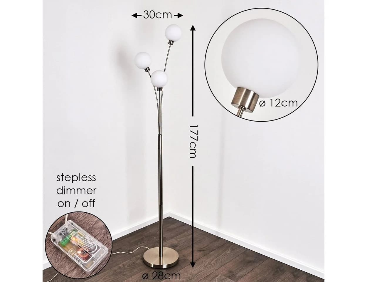 hofstein Stehlampe Lerici 3-flammig Dimmbar Weiß Metall - Bild 3