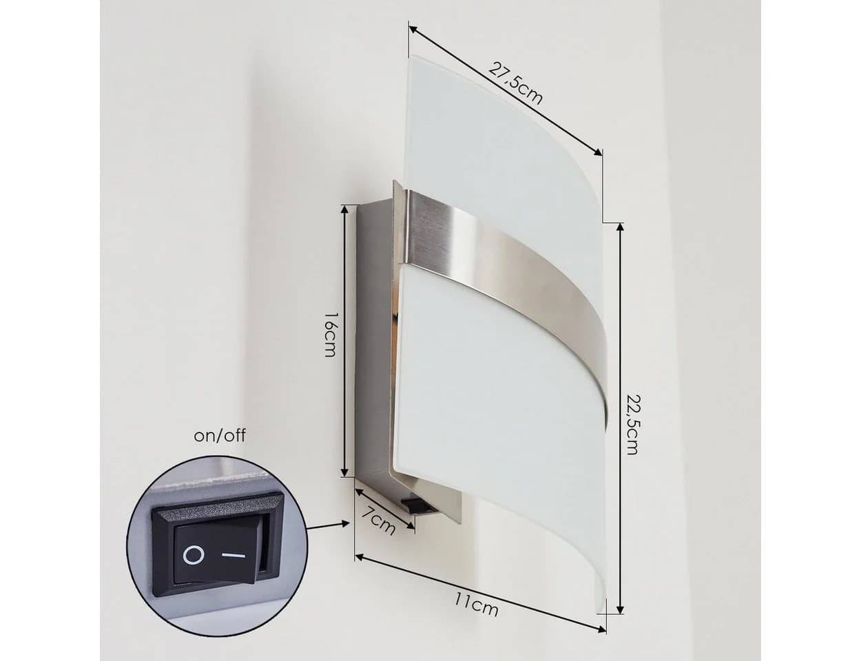 hofstein Wandleuchte Cusighe Glas Metall Chrom Weiß Dimmbar E27 - Bild 4