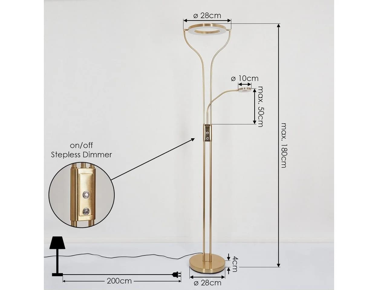 hofstein Stehleuchte Giralba Dimmbar Messing Weiß LED - Bild 5