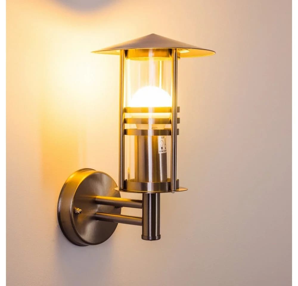 hofstein Außen-Wandleuchte Latiano Edelstahl Klarglas E27