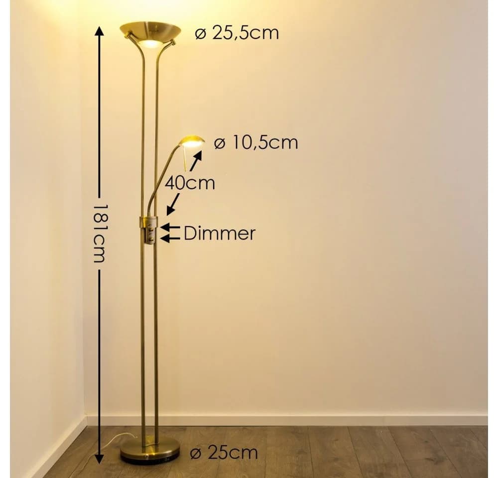 hofstein Stehleuchte Roppa Altmessing Dimmbar LED - Bild 3