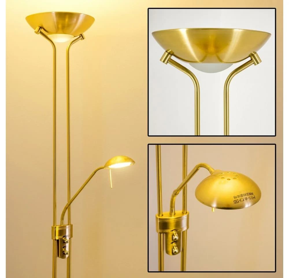 hofstein Stehleuchte Roppa Messing mit Dimmer und Lesearm