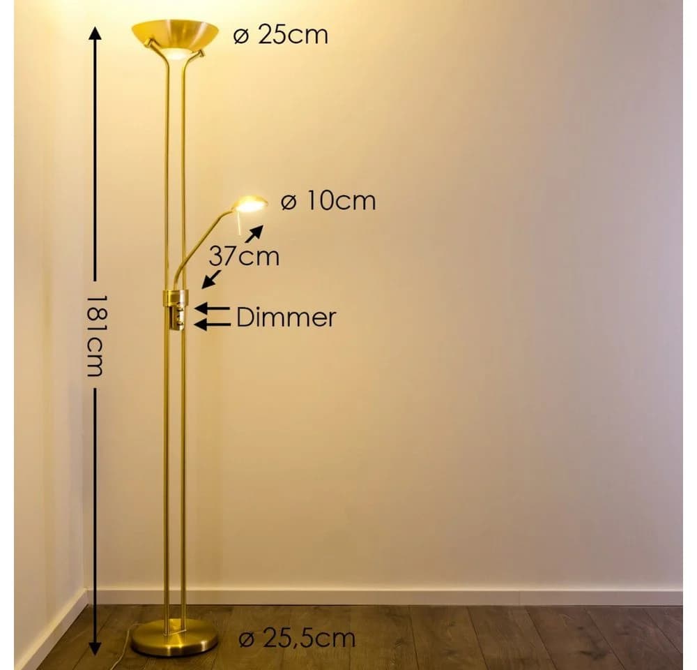hofstein Stehleuchte Roppa Messing mit Dimmer und Lesearm - Bild 3