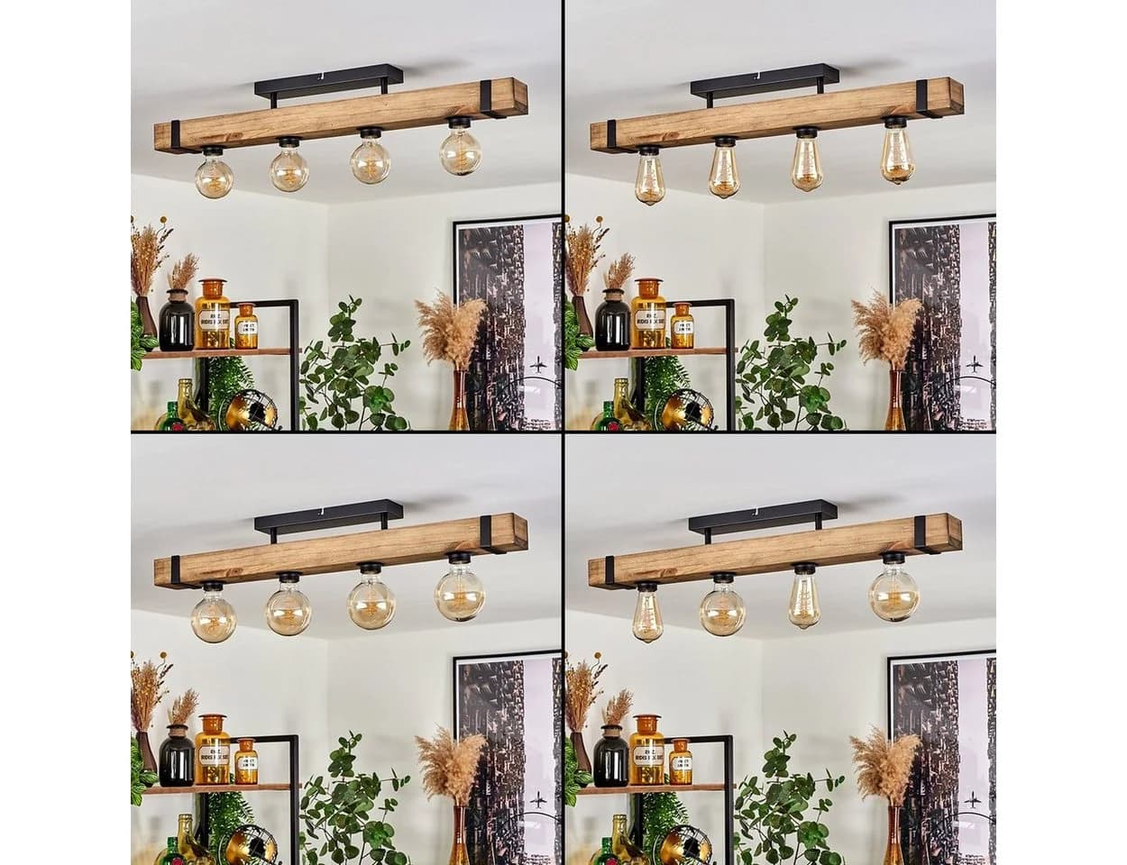 hofstein Deckenleuchte »Bollengo« Schwarz/Natur Vintage-Design 4xE27