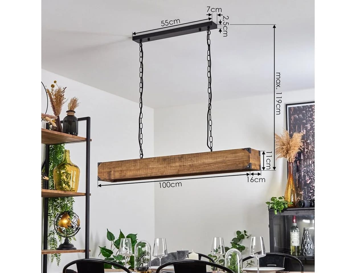hofstein Pendelleuchte Spezia Schwarz/Natur Holz Metall 4x E27 - Bild 5
