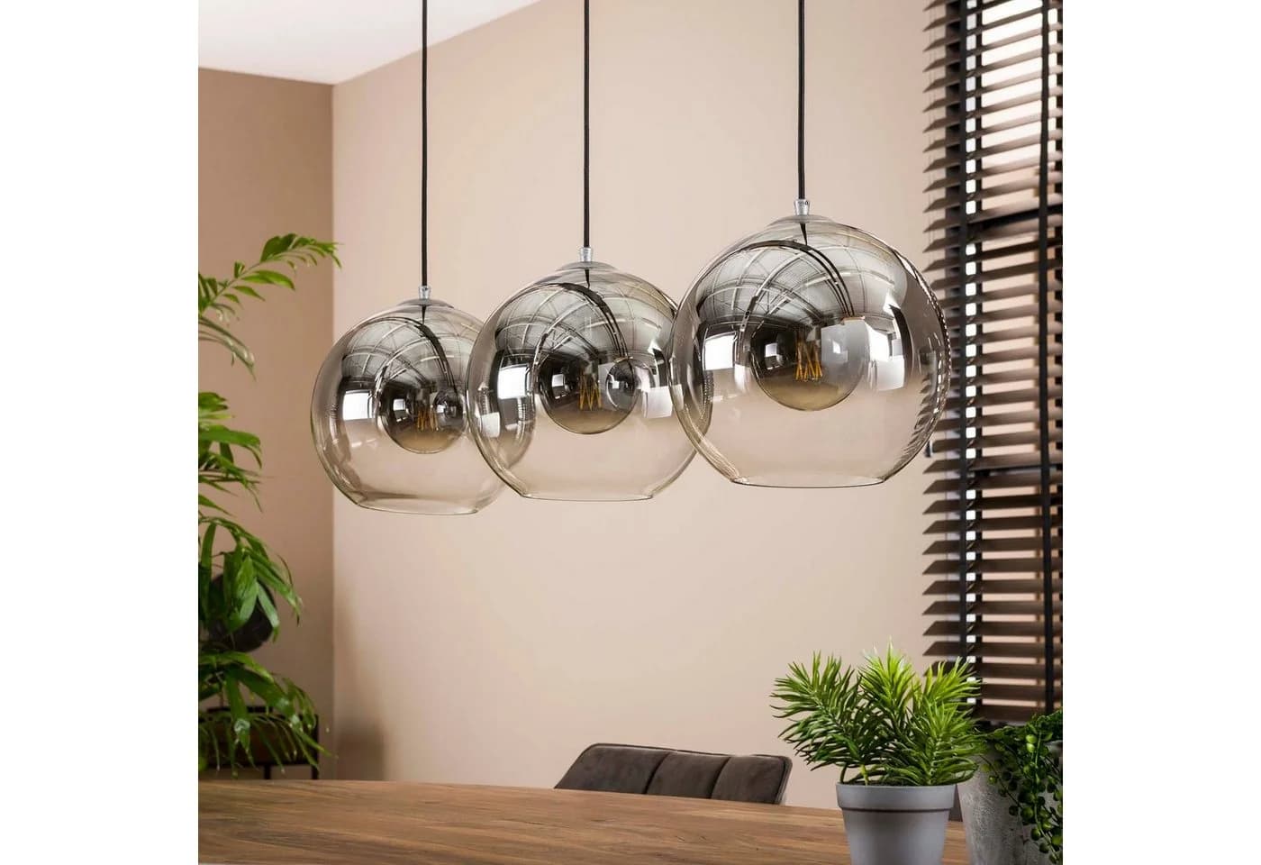 hofstein Pendelleuchte »Castegnato« Metall/Glas Altsilber Rauchfarben 3xE27
