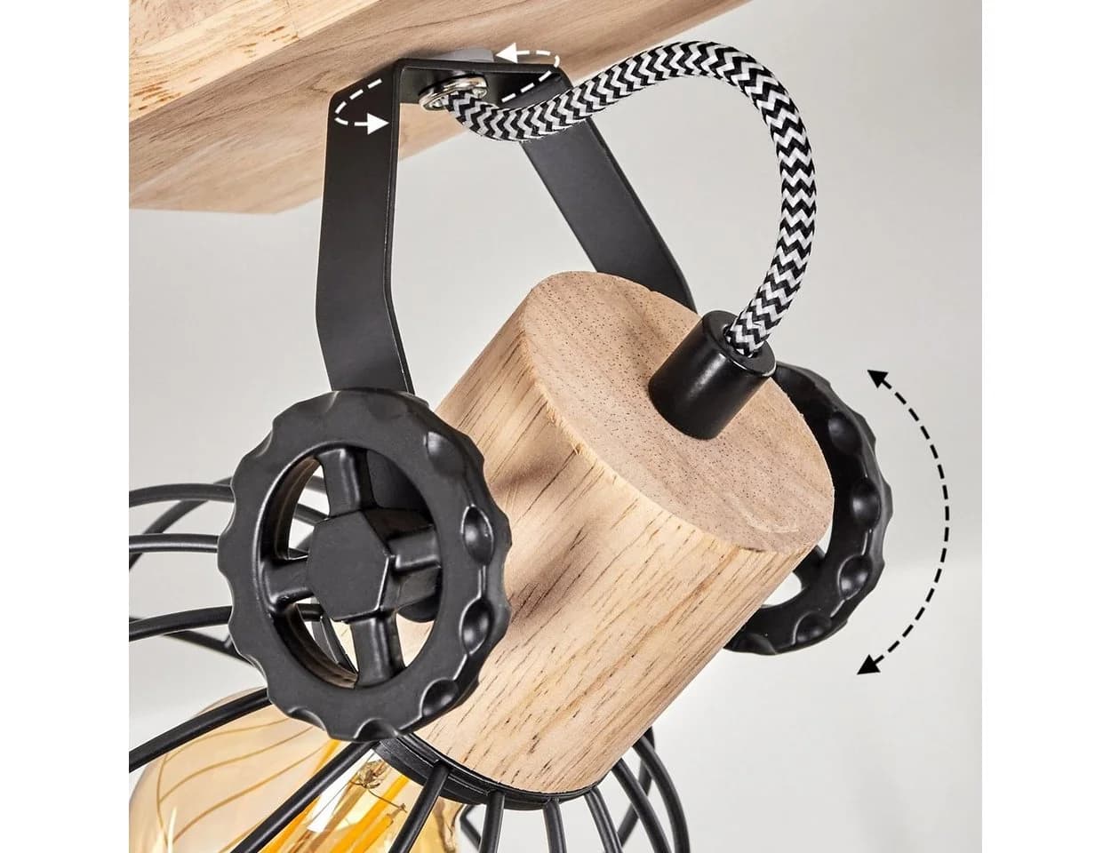 hofstein Deckenleuchte »Cotes« Holz/Metall Natur/Schwarz Gitter-Optik - Bild 3
