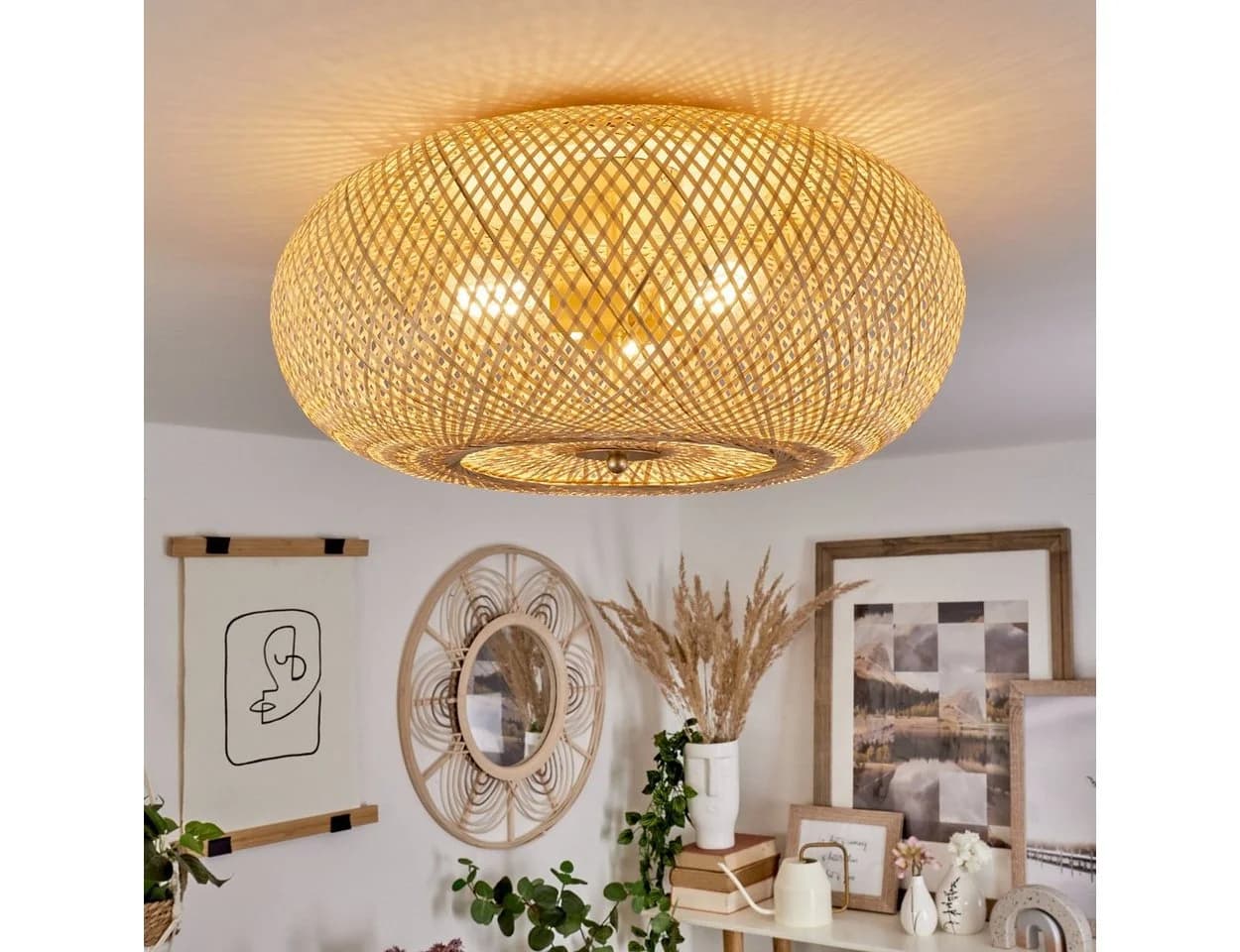 hofstein Deckenleuchte Decollatura Boho Vintage Rattan Metall