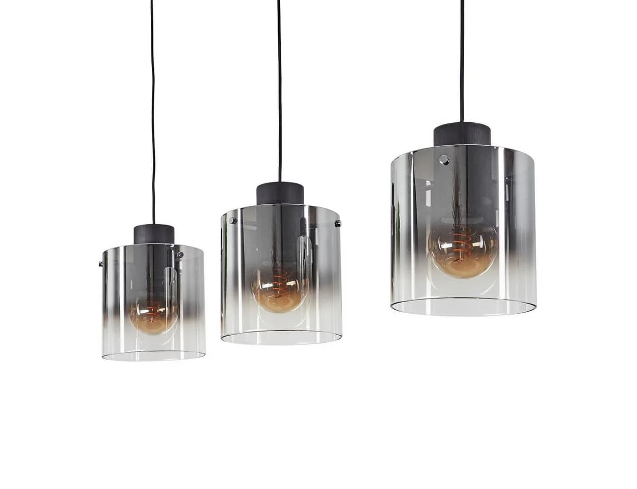 hofstein Pendelleuchte Riccione Schwarz Rauchglas 3-fach E27 - Bild 2