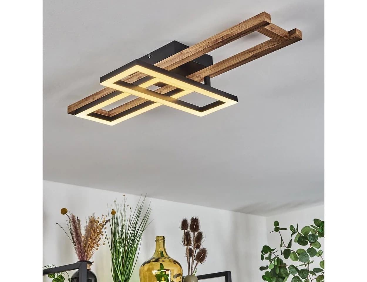 hofstein Deckenleuchte Spartimento Metall/Holz Schwarz/Natur/Weiß 3000 Kelvin 2100 Lumen LED - Bild 2