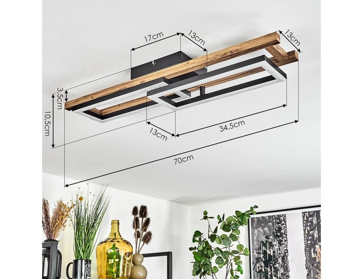 hofstein Deckenleuchte Spartimento Metall/Holz Schwarz/Natur/Weiß 3000 Kelvin 2100 Lumen LED - Bild 4