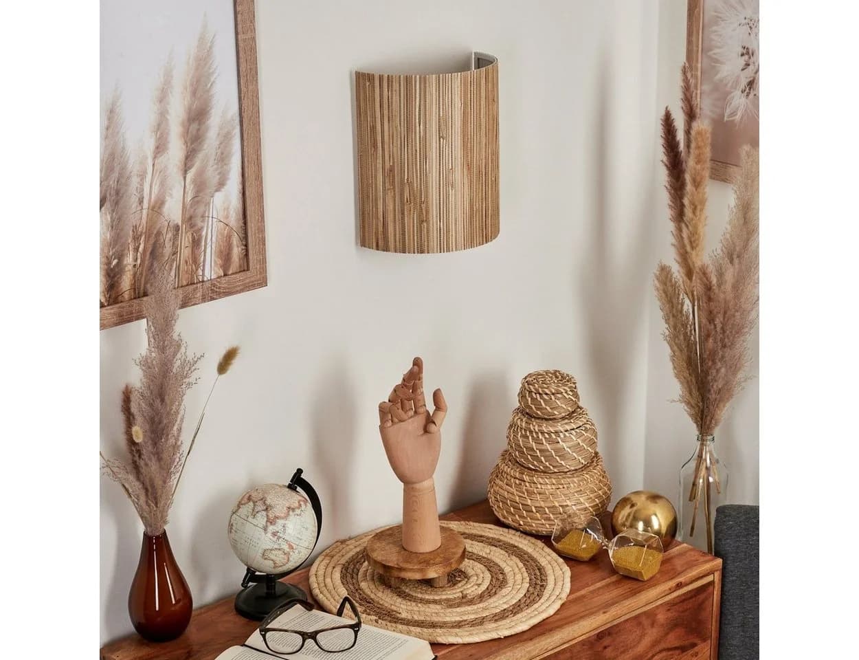 hofstein Wandleuchte Arenabianca Boho Schwarz/Natur E27 - Bild 3