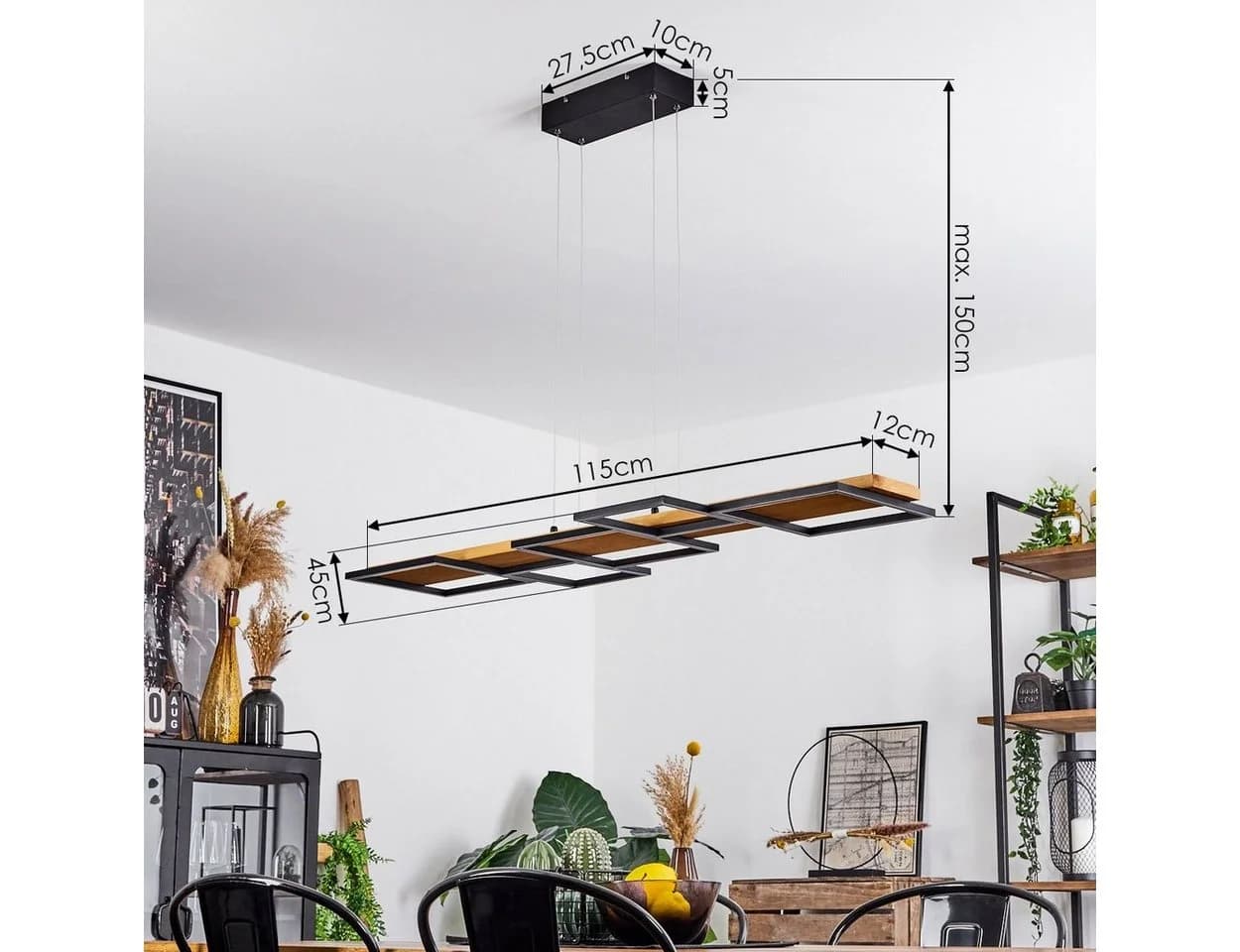hofstein Pendelleuchte Palermo Dimmbar Holz Metall Schwarz LED - Bild 5