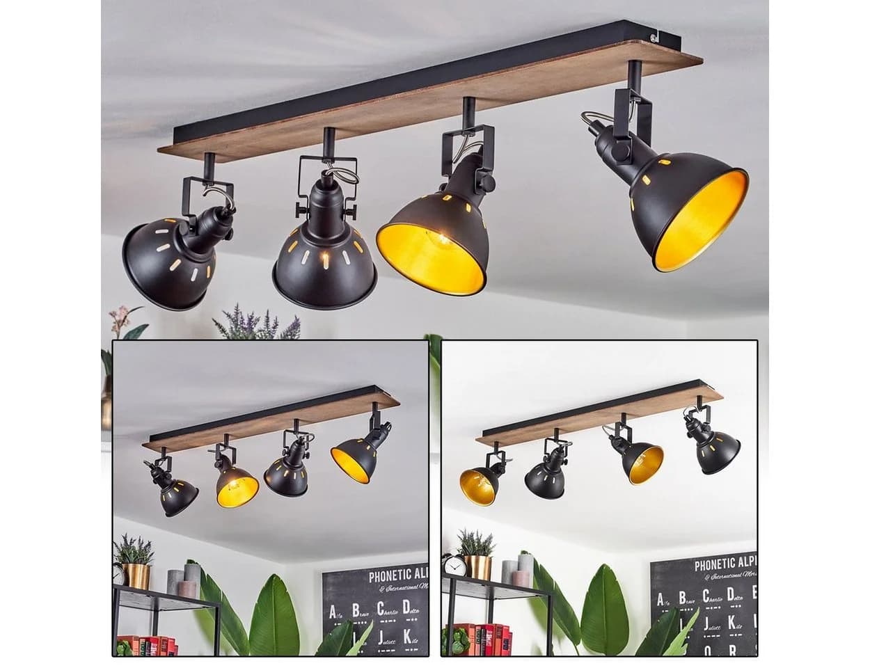 hofstein Deckenleuchte »Arazane« Retro Vintage Design Metall Holz Schwarz Gold