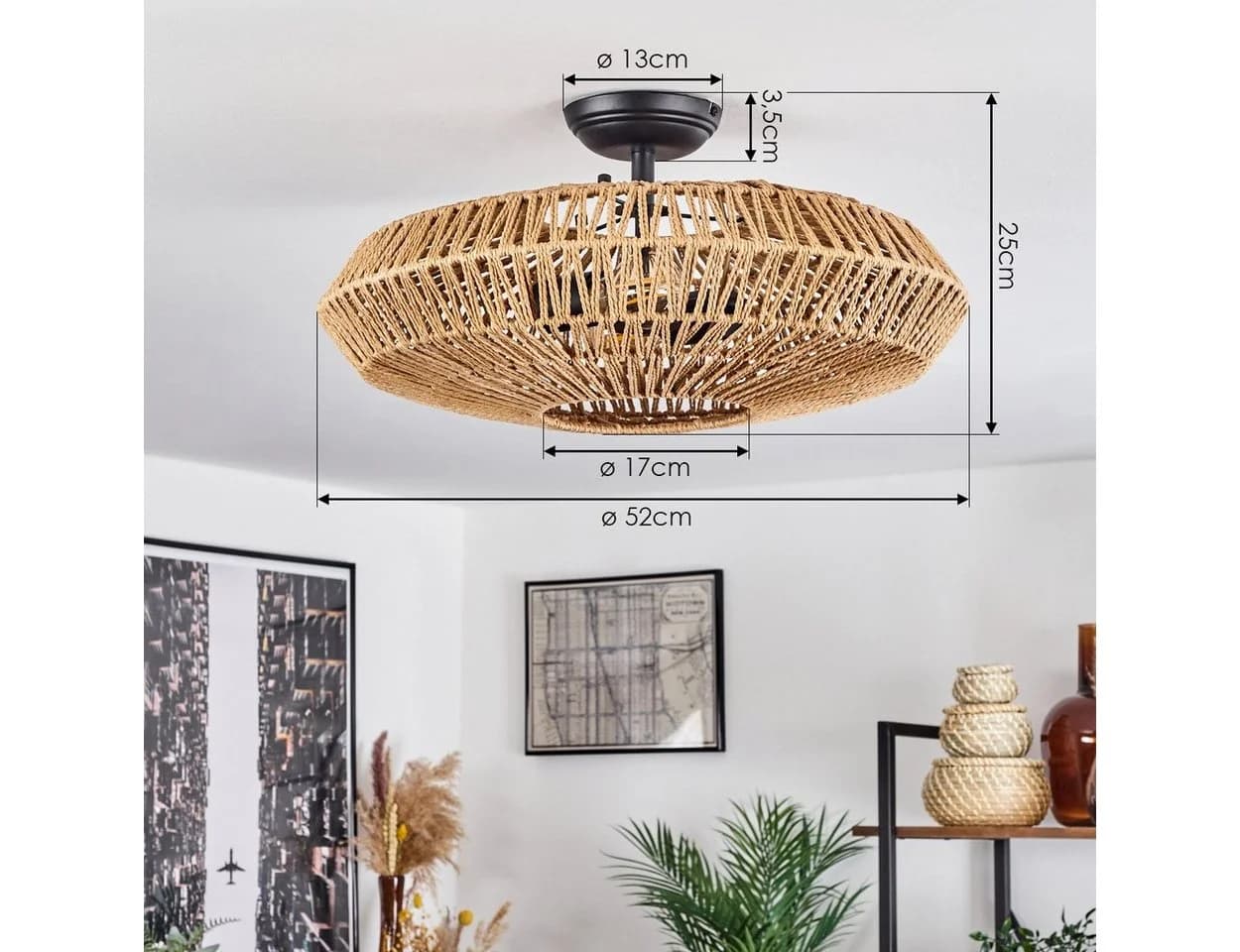 hofstein Deckenleuchte Alvi Metall Rattan Schwarz/Natur Modern - Bild 5