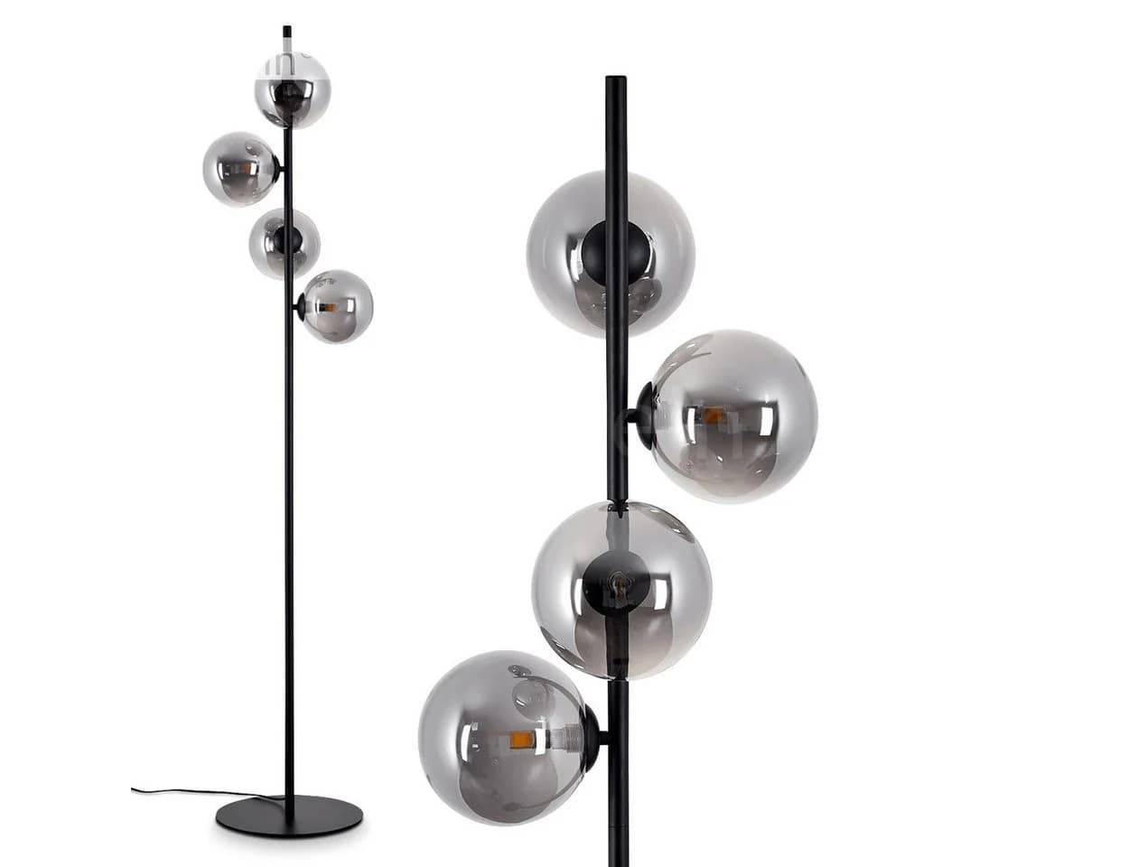 hofstein Stehlampe Garaguso Schwarz Rauchfarben Metall Glas - Bild 2
