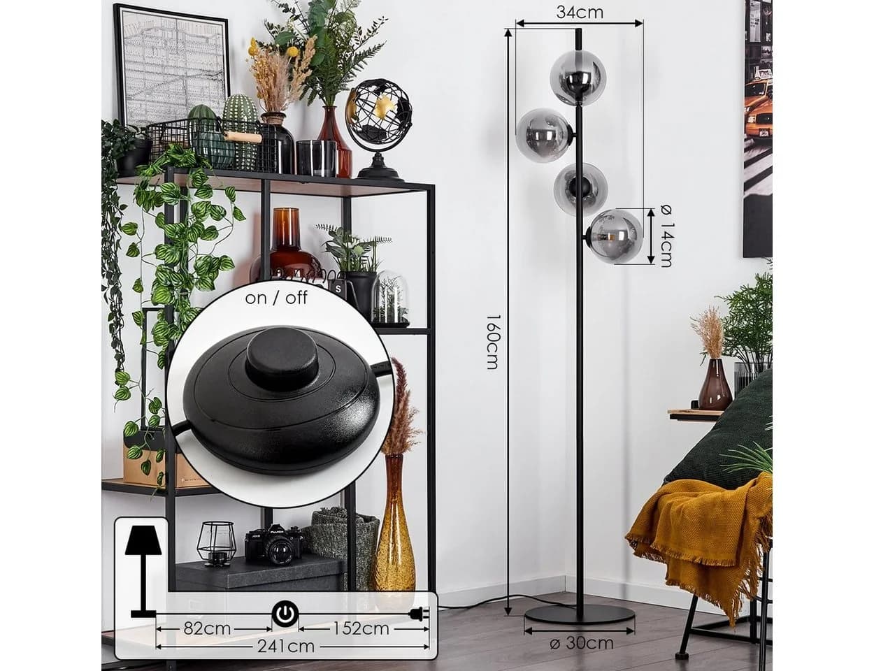 hofstein Stehlampe Garaguso Schwarz Rauchfarben Metall Glas - Bild 5