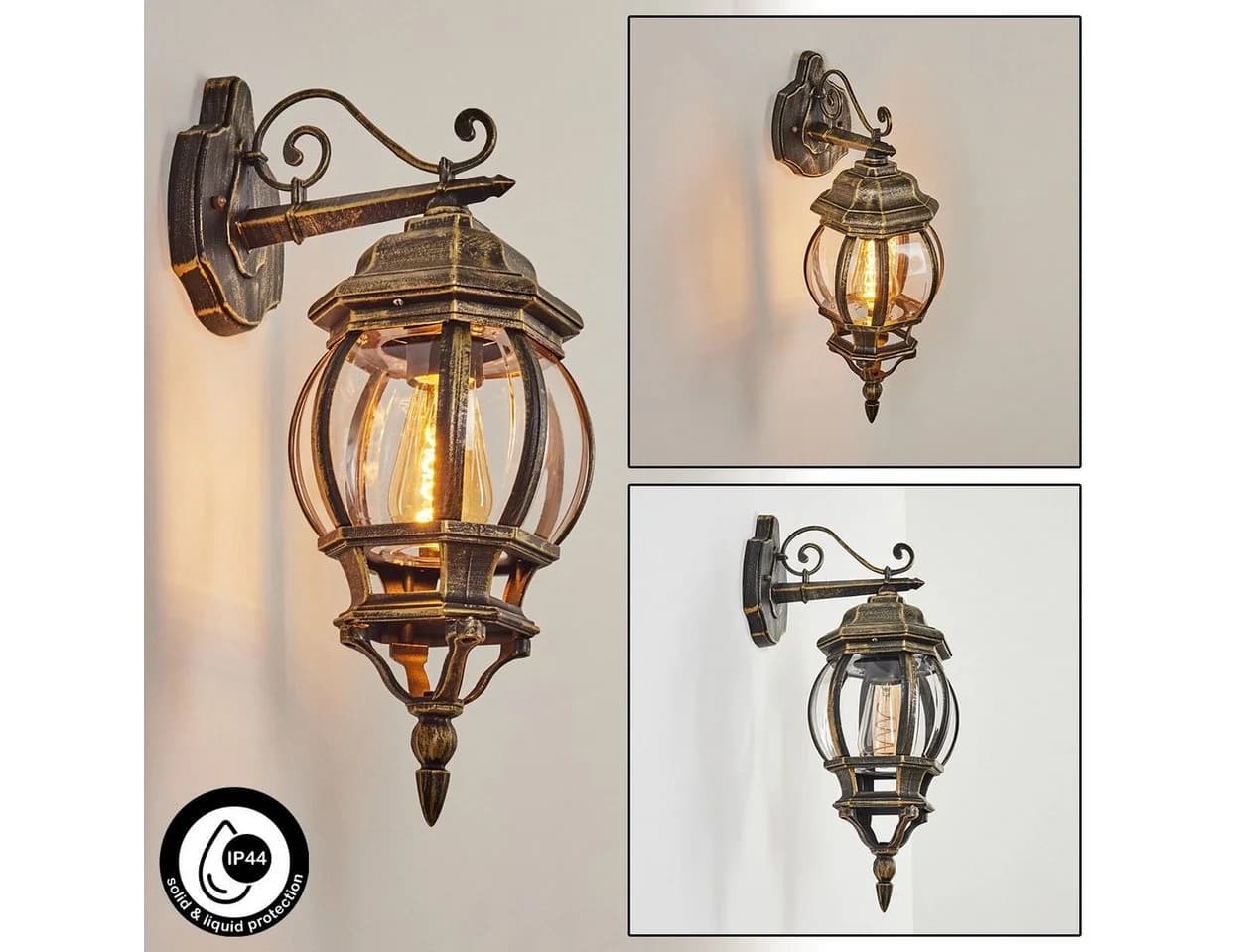 Hofstein Meyen Außen-Wandleuchte Metall/Glas Braun/Gold Klar