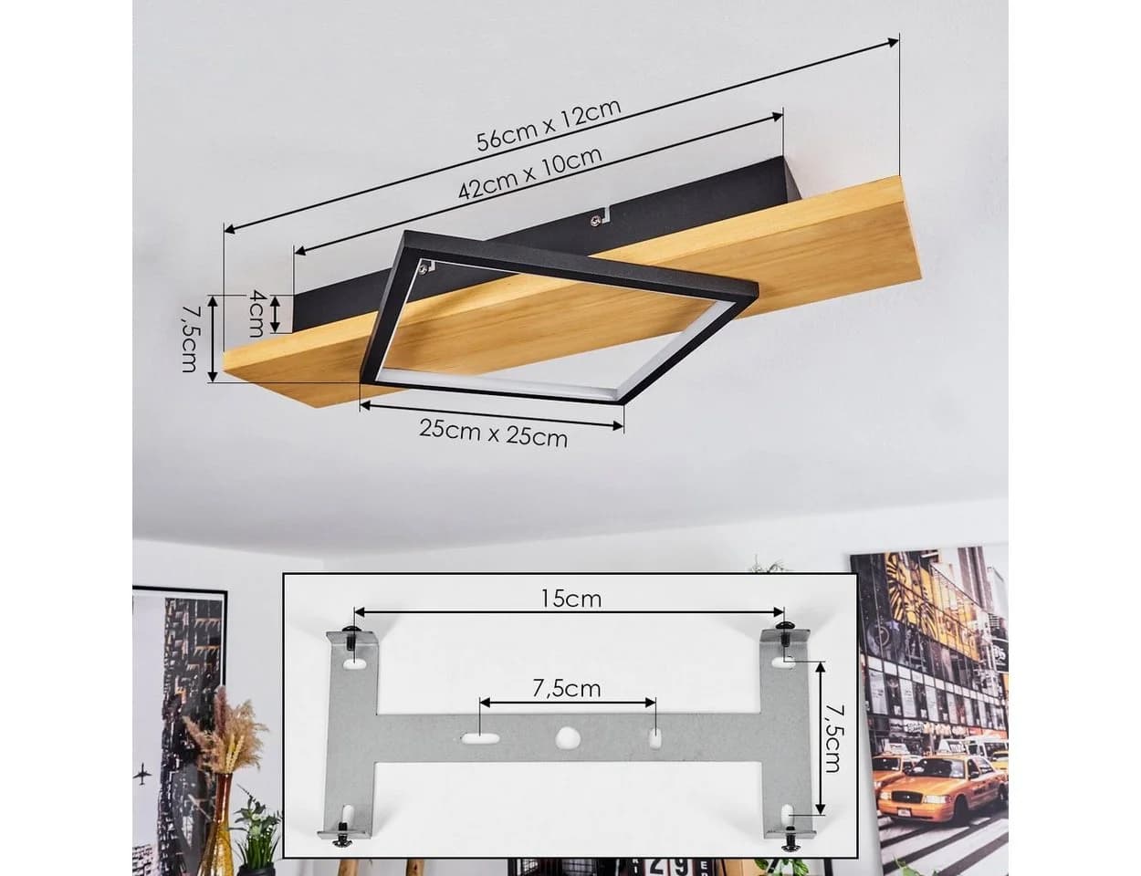 hofstein Deckenleuchte Palermo Metall/Holz/Kunststoff 3000 Kelvin LED 22,5 Watt 2800 Lumen - Bild 4