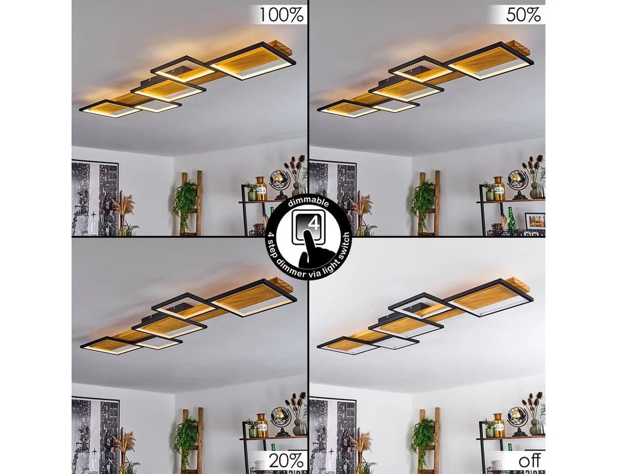 hofstein Deckenleuchte Palermo Dimmbar LED Schwarz/Natur