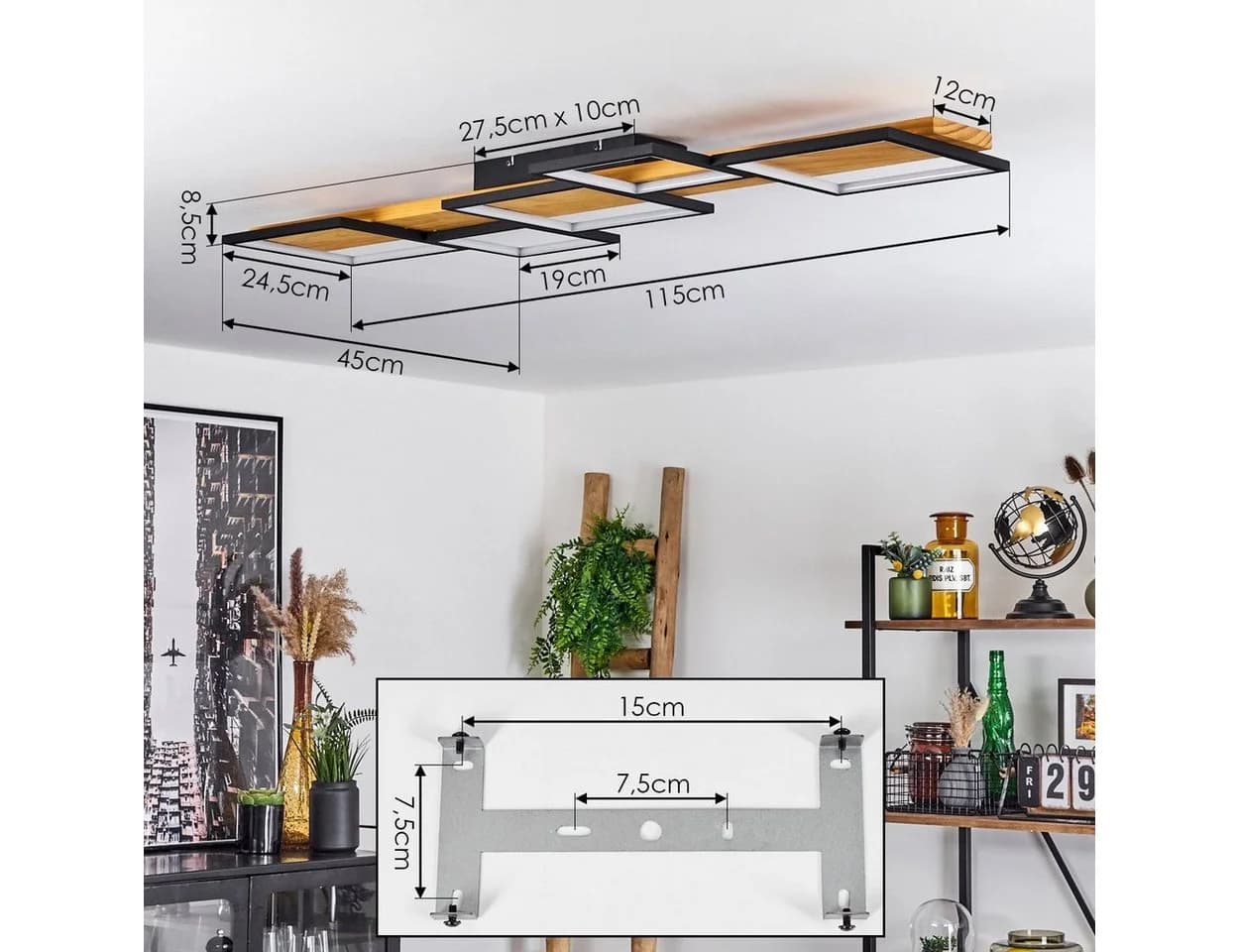 hofstein Deckenleuchte Palermo Dimmbar LED Schwarz/Natur - Bild 5