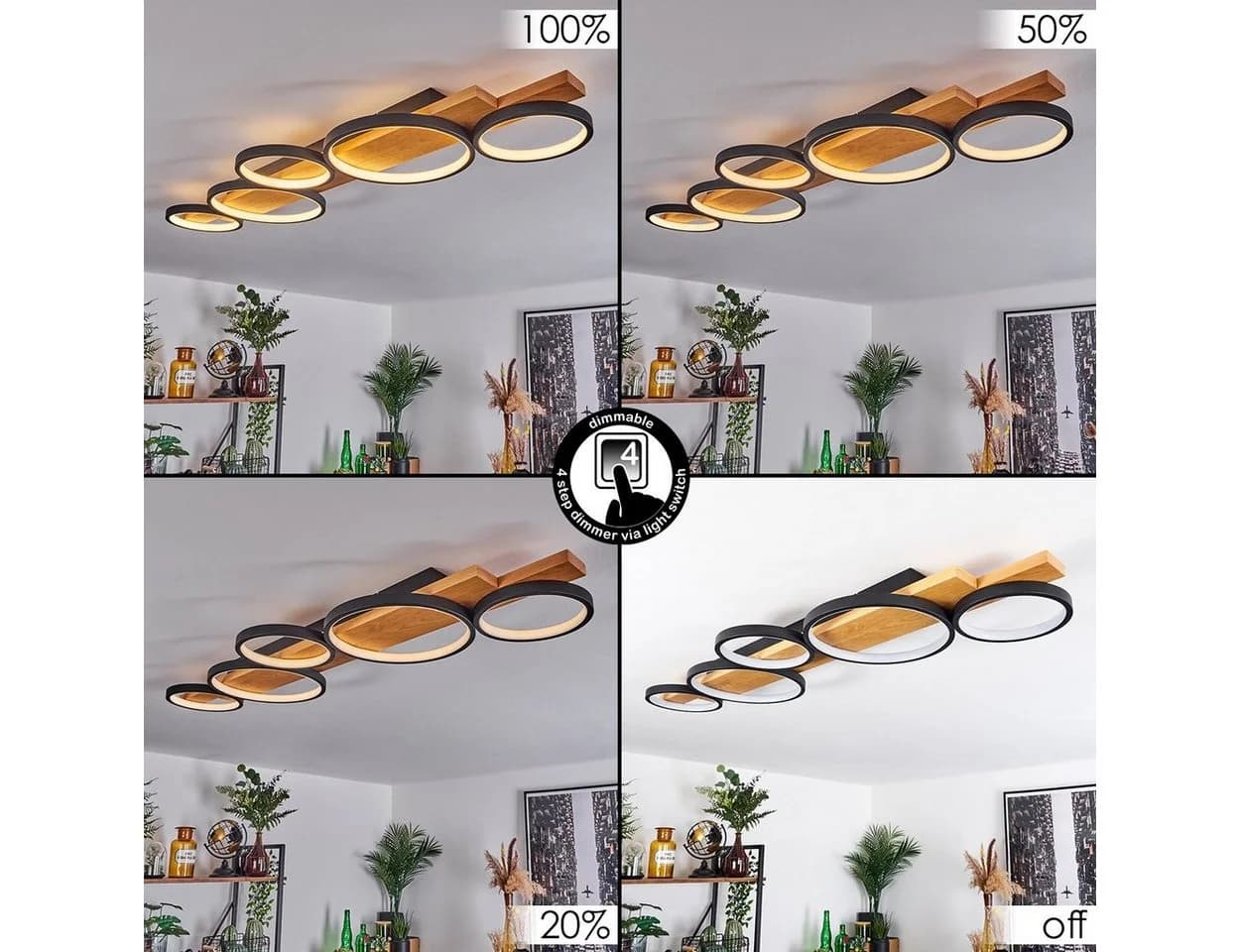 hofstein Deckenleuchte Caces dimmbar Schwarz/Natur/Weiß LED