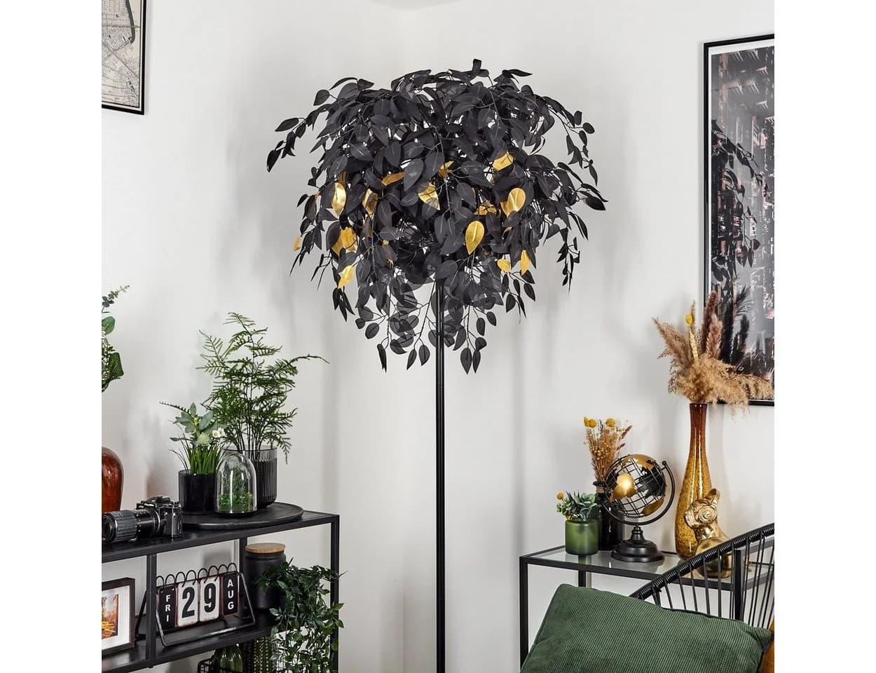 hofstein Stehlampe »Orticelli« Schwarz/Gold Modern