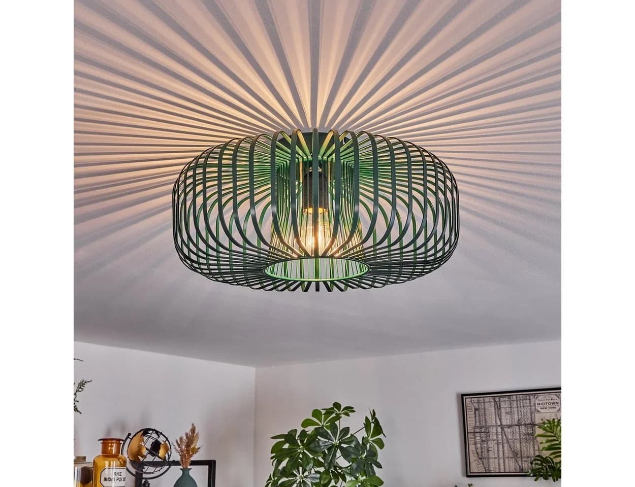 hofstein Deckenleuchte Runde Deckenlampe Metall Grün Retro