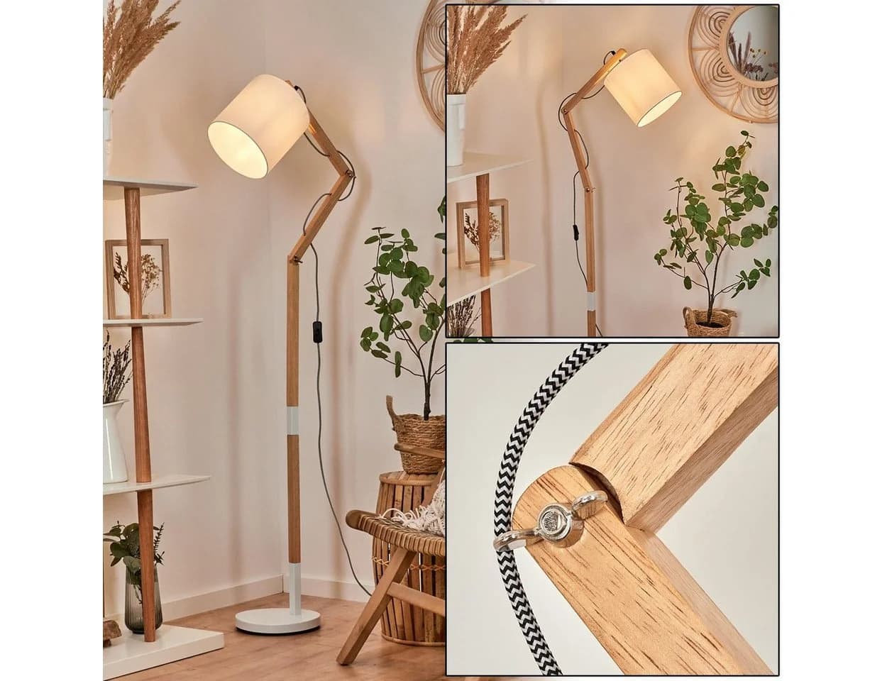 hofstein Stehlampe Weiß Skandinavisch Metall/Stoff/Holz