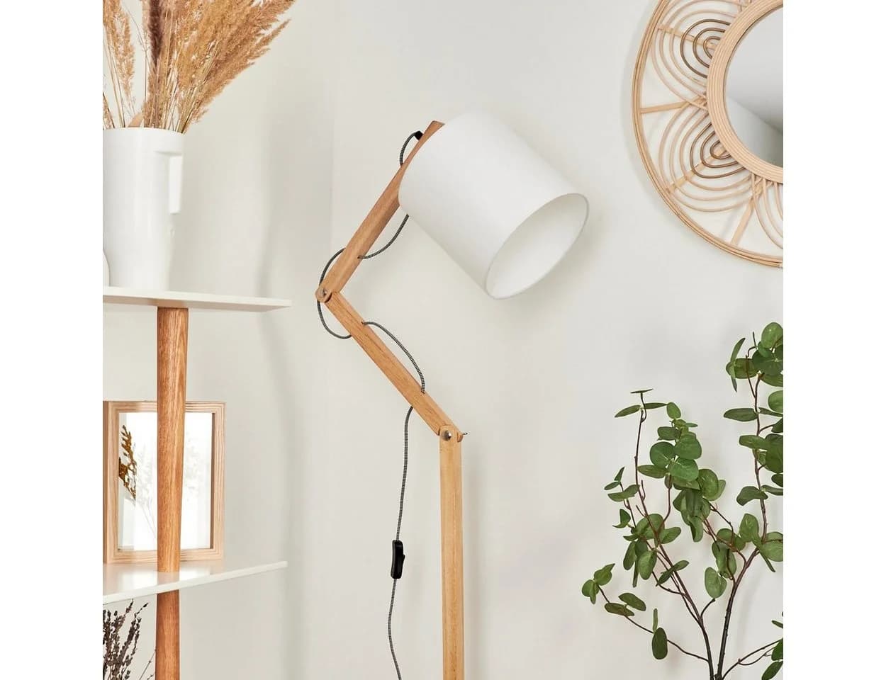 hofstein Stehlampe Weiß Skandinavisch Metall/Stoff/Holz - Bild 3