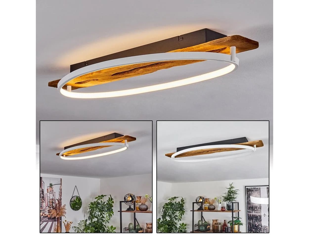 hofstein Deckenleuchte Skandinavisch Holz Metall Weiß LED