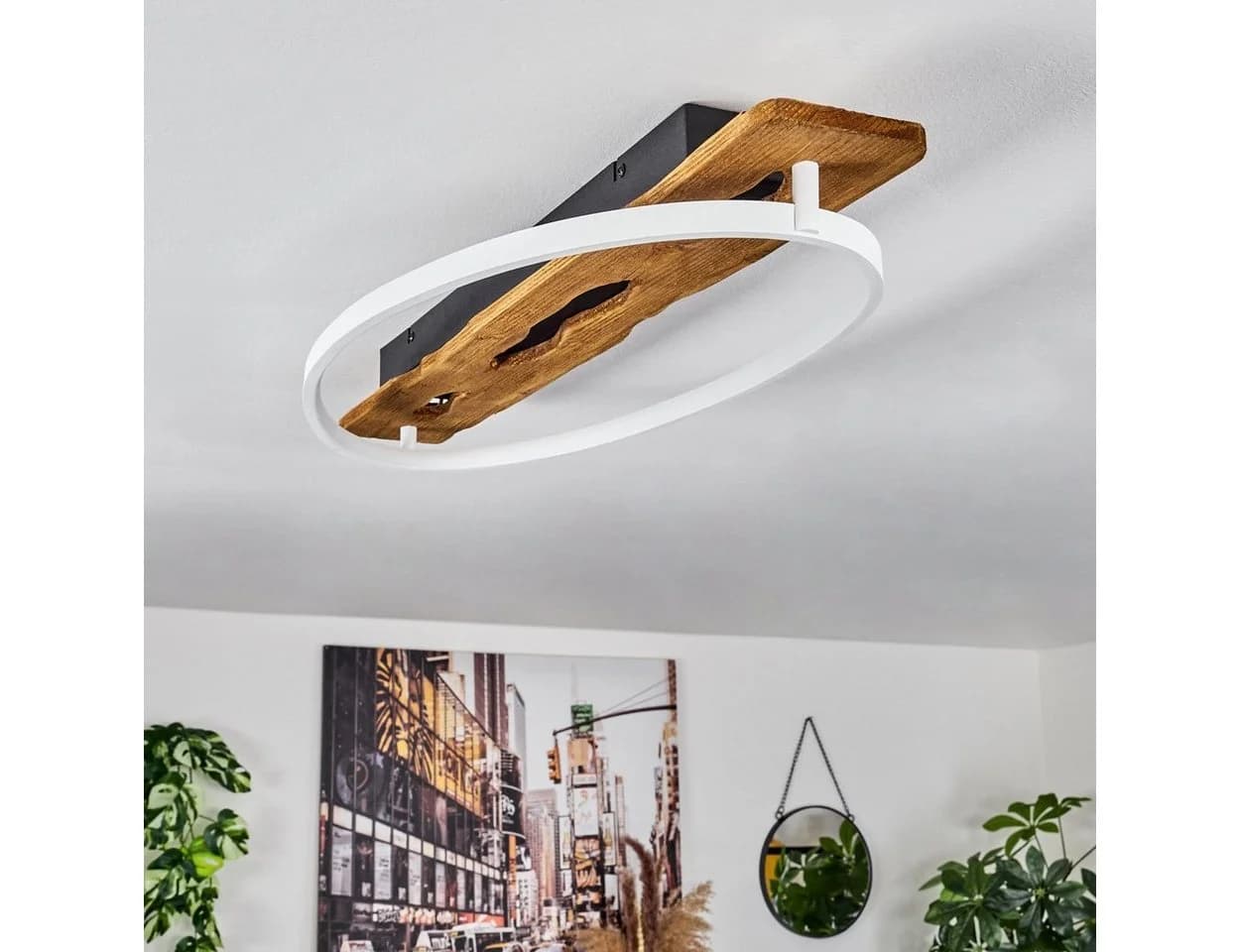 hofstein Deckenleuchte Skandinavisch Holz Metall Weiß LED - Bild 3