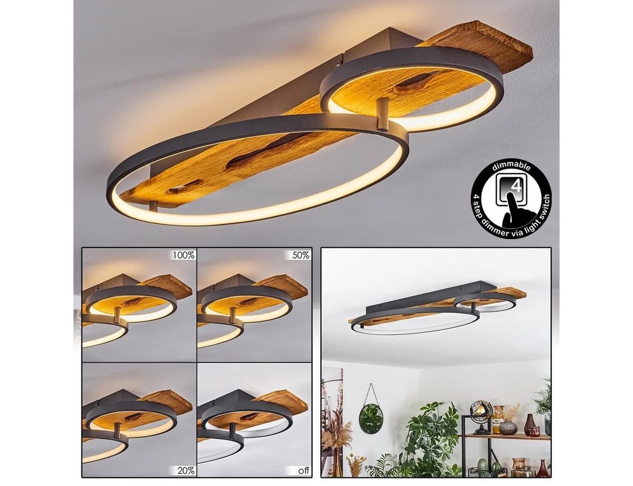 hofstein Deckenleuchte Skandinavisch Holz Metall LED Dimmbar 3000K - Bild 2