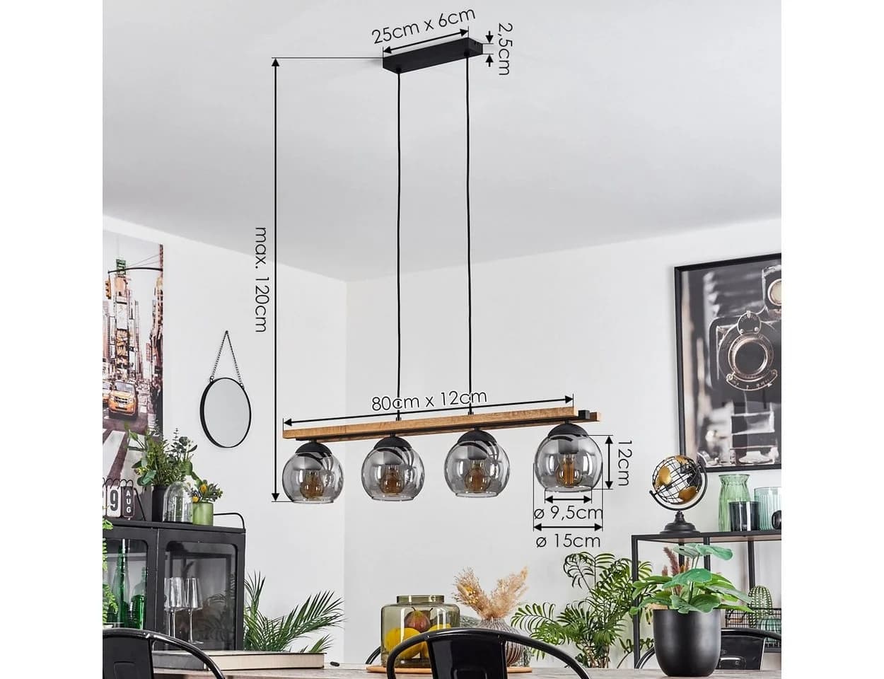 hofstein Pendelleuchte Modern Holz Metall Glas Schwarz - Bild 5