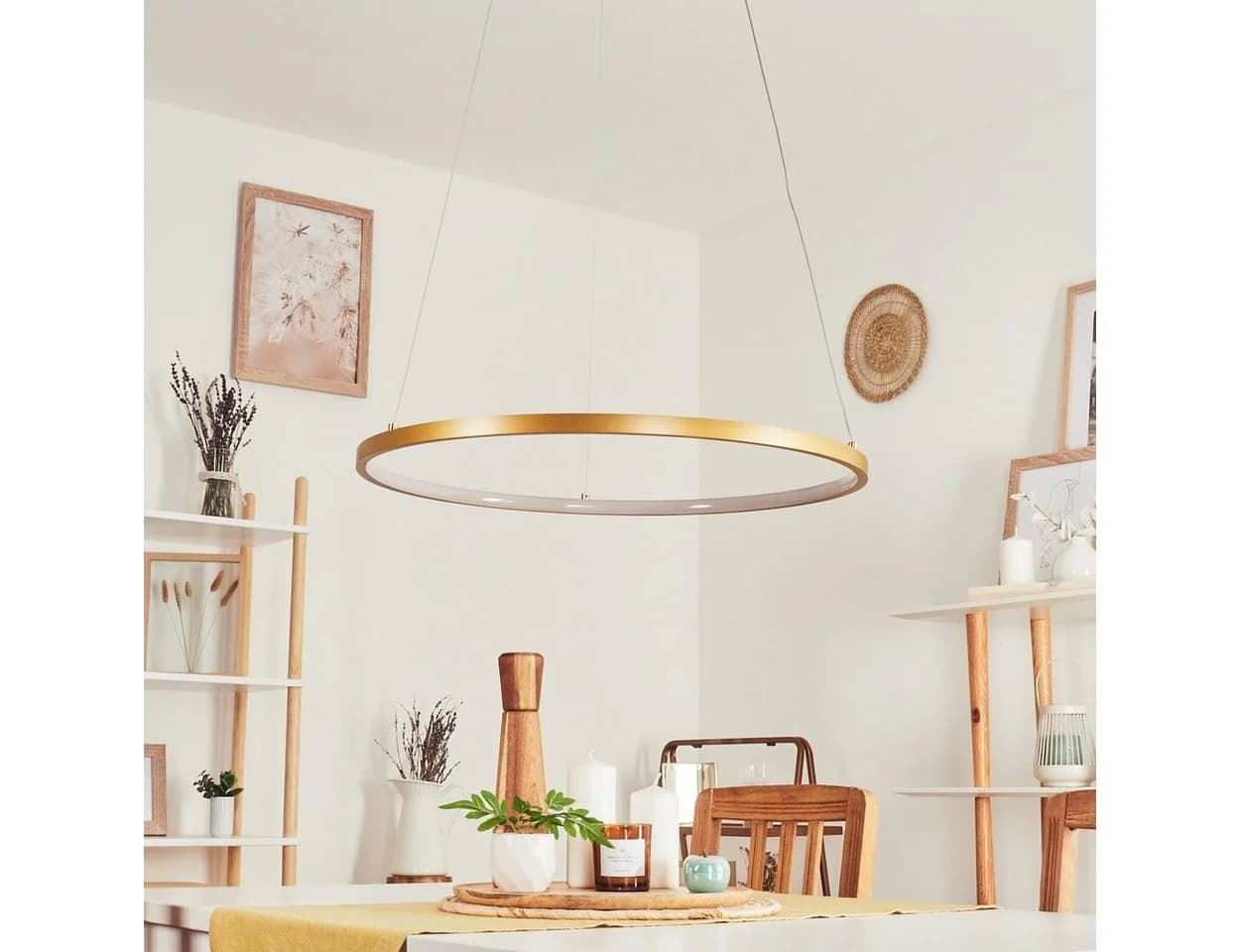 hofstein Pendelleuchte Modern LED Metall/Kunststoff Gold/Weiß