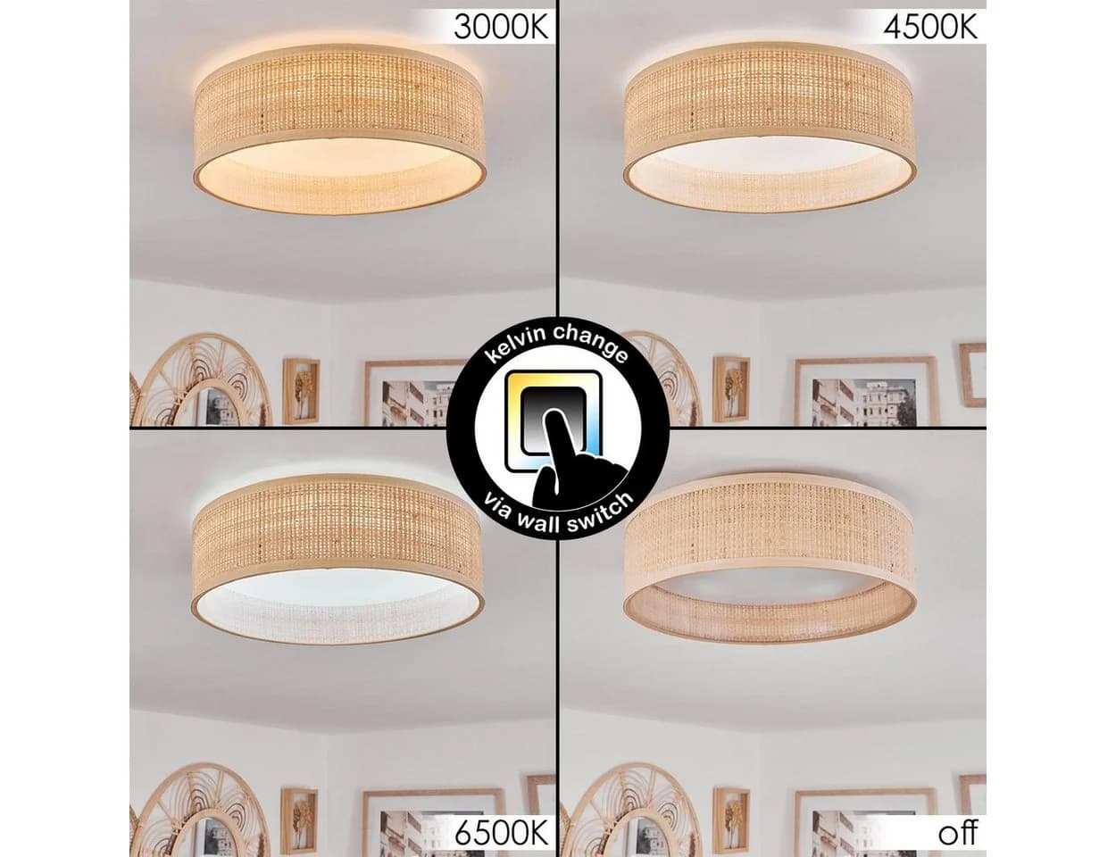hofstein Deckenleuchte LED dimmbar Weiß/Natur IP44 - Bild 3