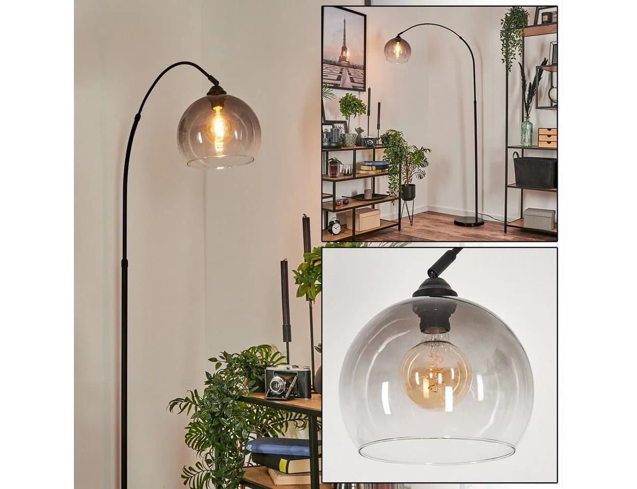 hofstein Stehlampe Schwarz Marmor Metall Glas Modern