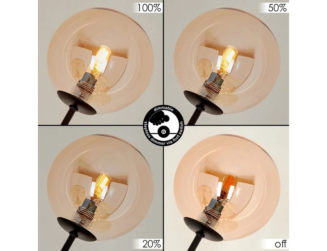 hofstein Stehlampe Dimmbar Metall/Glas Schwarz/Bernsteinfarben 5xG9 - Bild 3