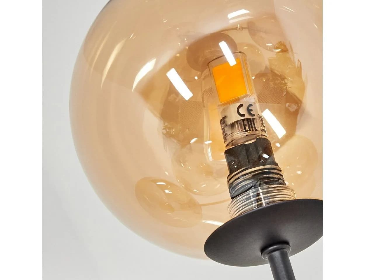 hofstein Stehlampe Dimmbar Metall/Glas Schwarz/Bernsteinfarben 5xG9 - Bild 4