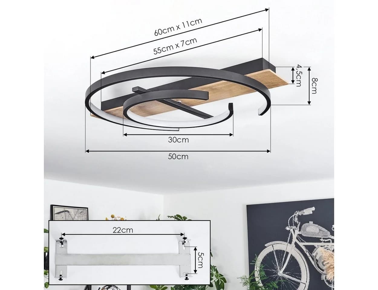 hofstein Deckenleuchte dimmbar Schwarz/Holzoptik LED - Bild 4