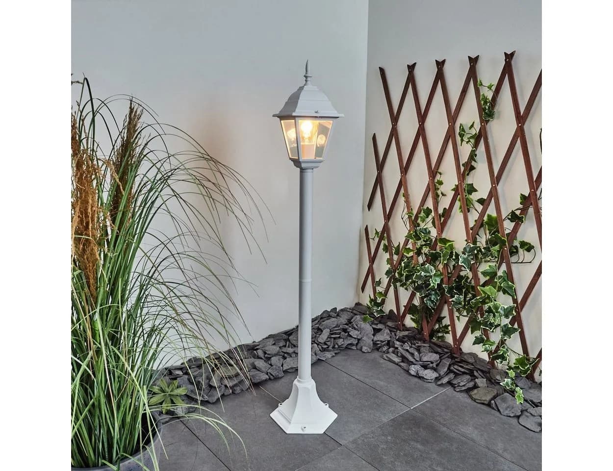 hofstein Pollerleuchte Wegeleuchte Metall/Glas Weiß/Klar E27 - Bild 5