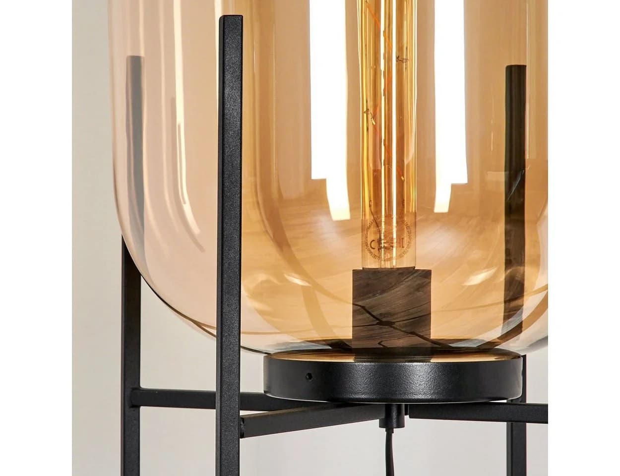 hofstein Stehlampe Schwarz Bernsteinfarben Metall Glas - Bild 4