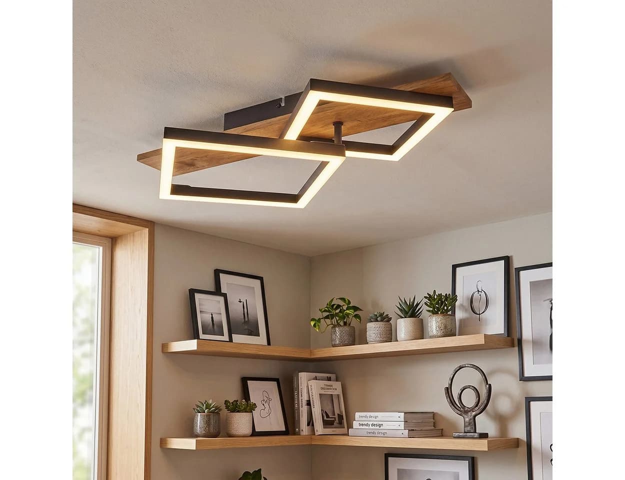 hofstein Deckenleuchte Schwarz/Holzoptik LED Modern - Bild 3